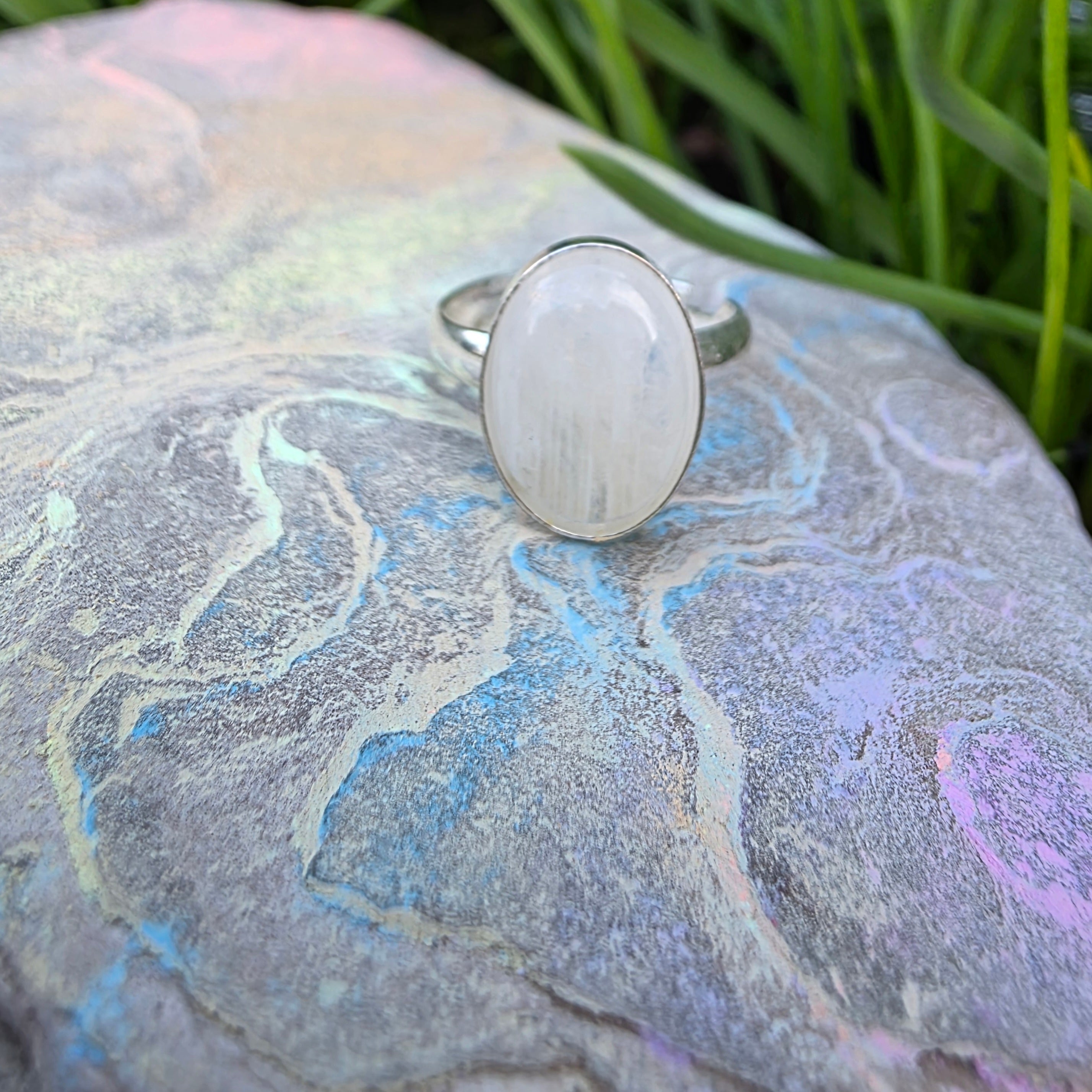 Rainbow Moonstone Cabochon Ring