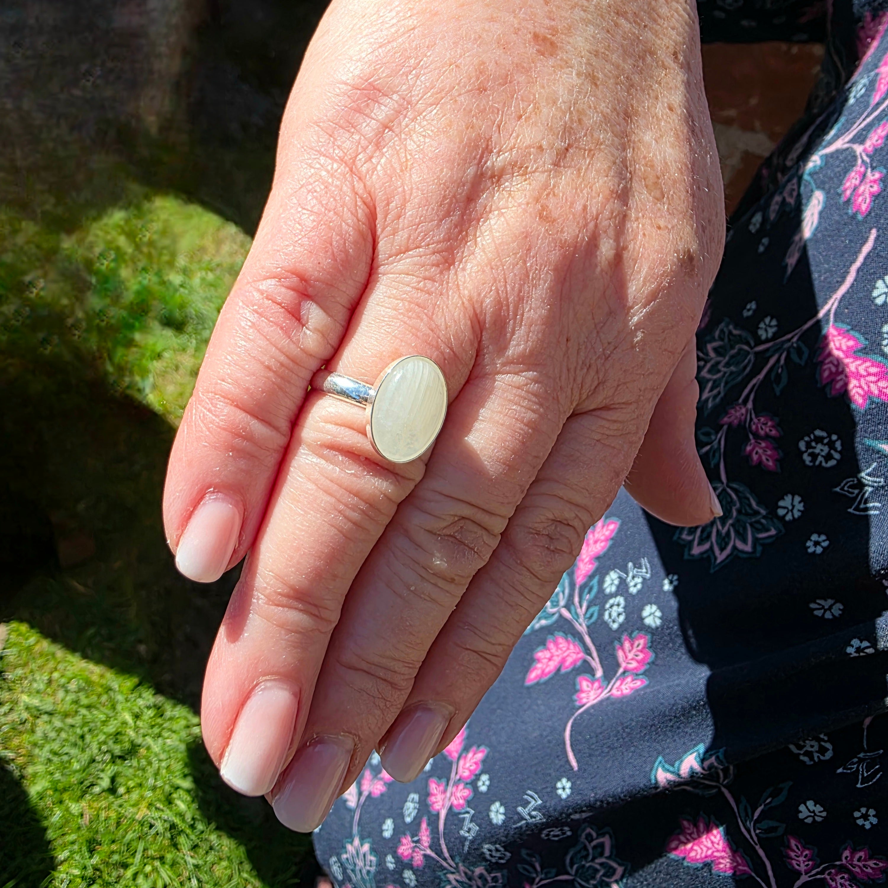 Rainbow Moonstone Cabochon Ring