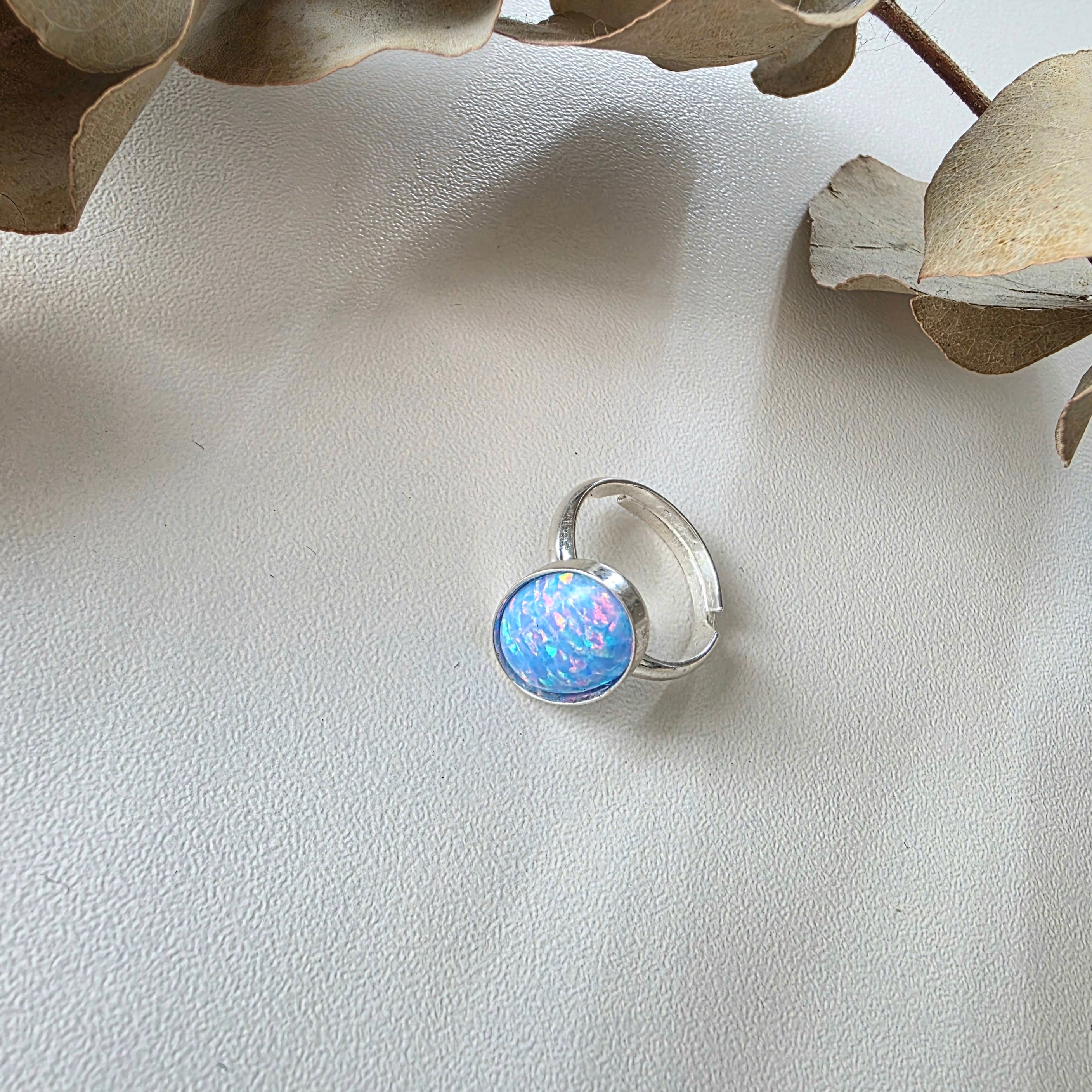 Light Blue Opal Cabochon Ring
