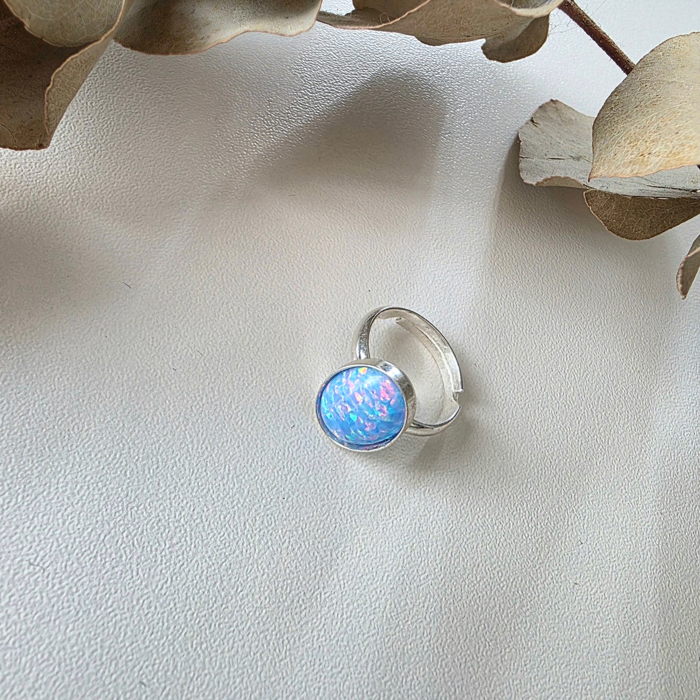 Light Blue Opal Cabochon Ring