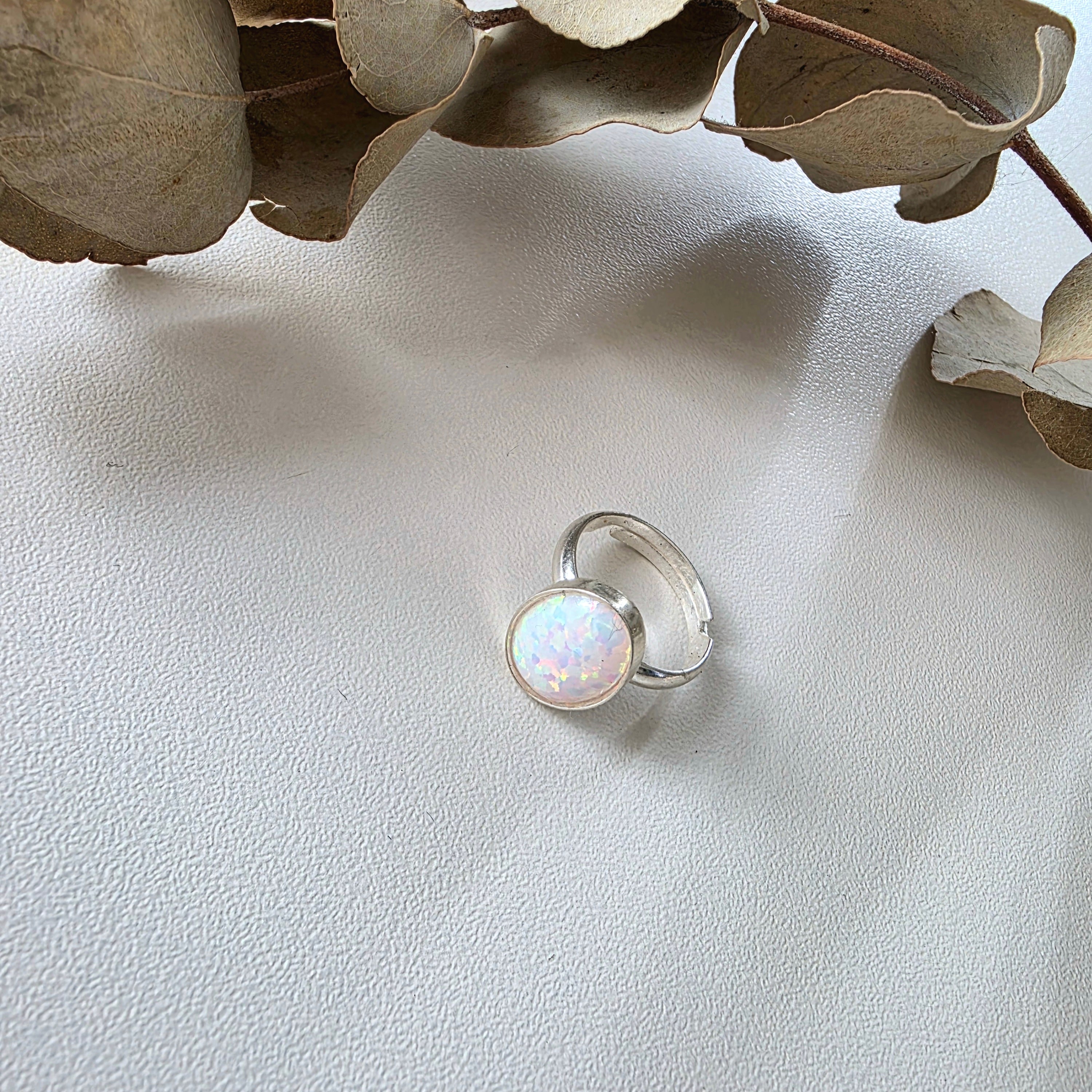 White Opal Cabochon Ring
