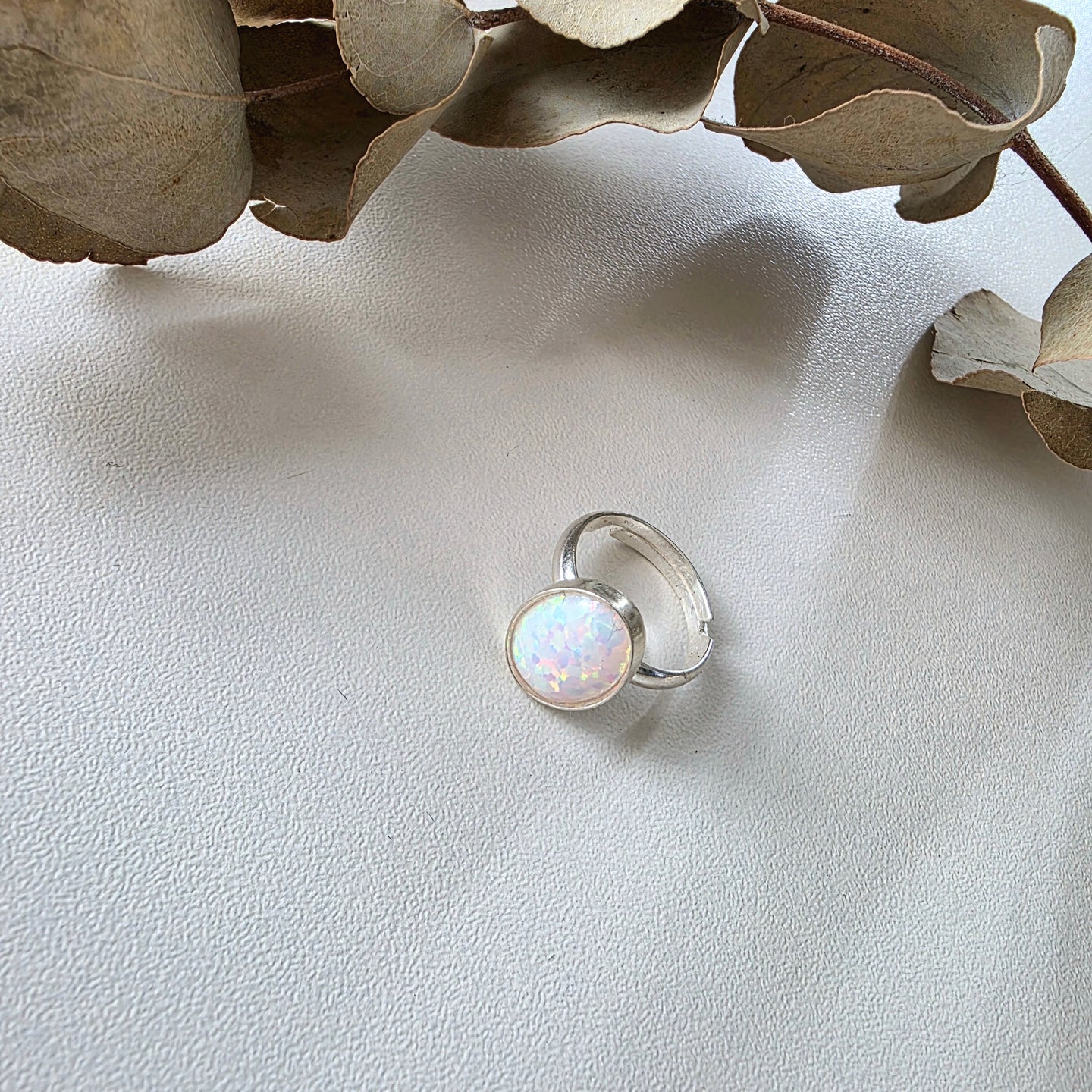White Opal Cabochon Ring