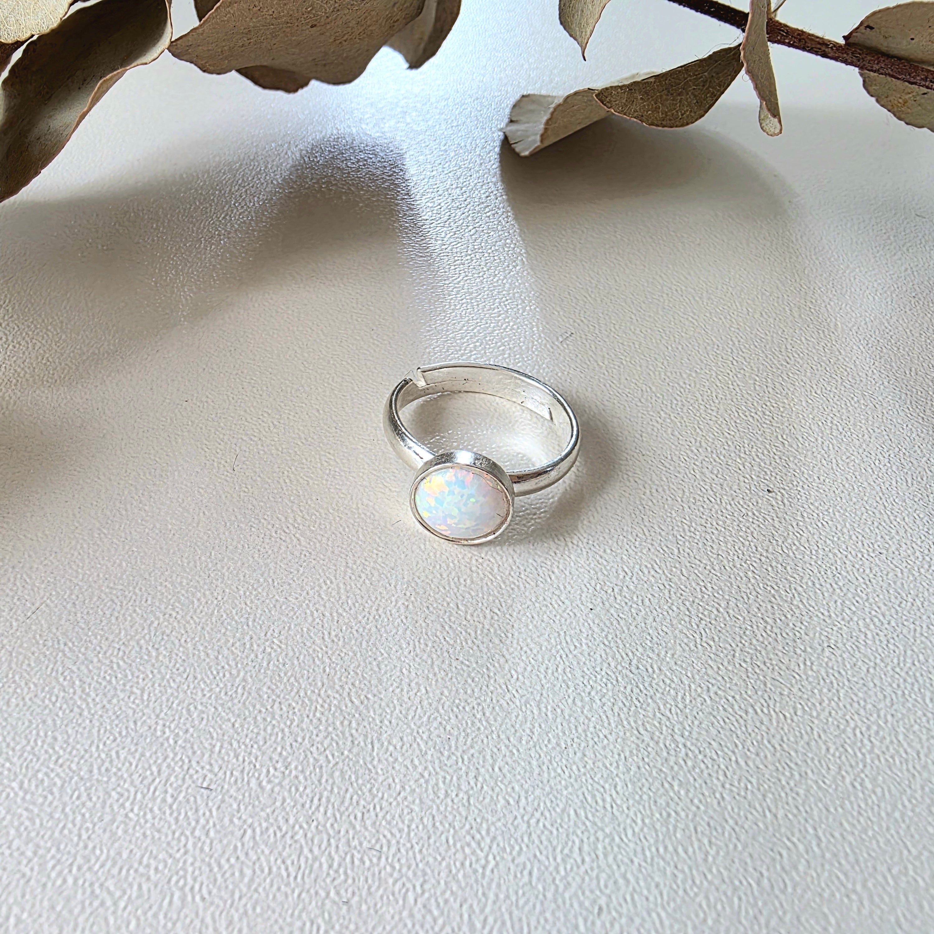 Mini White Opal Cabochon Ring