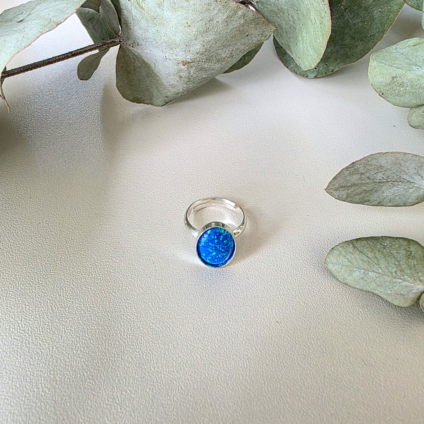 Dark Blue Opal Cabochon Ring