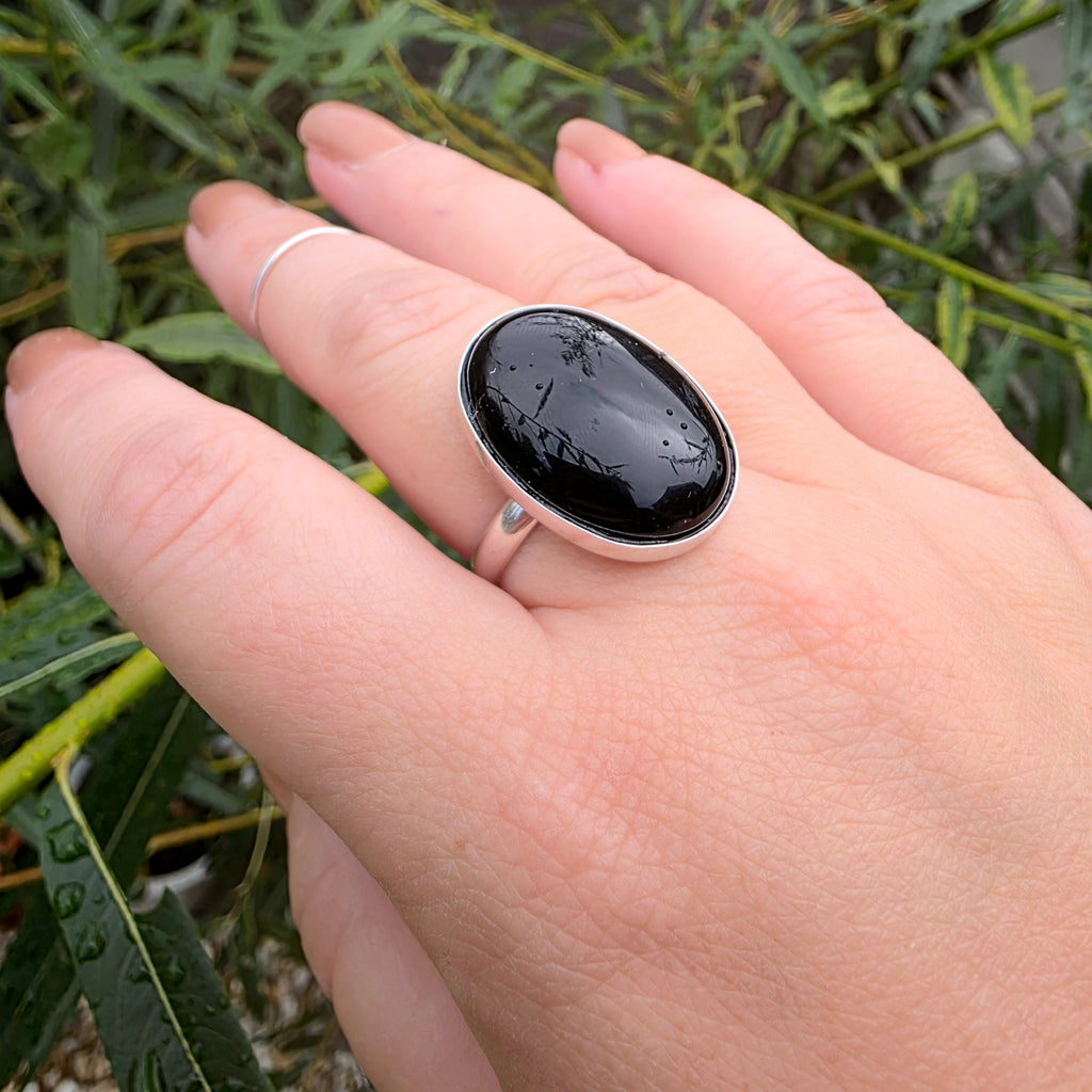 Large Black Onyx Cabochon Ring