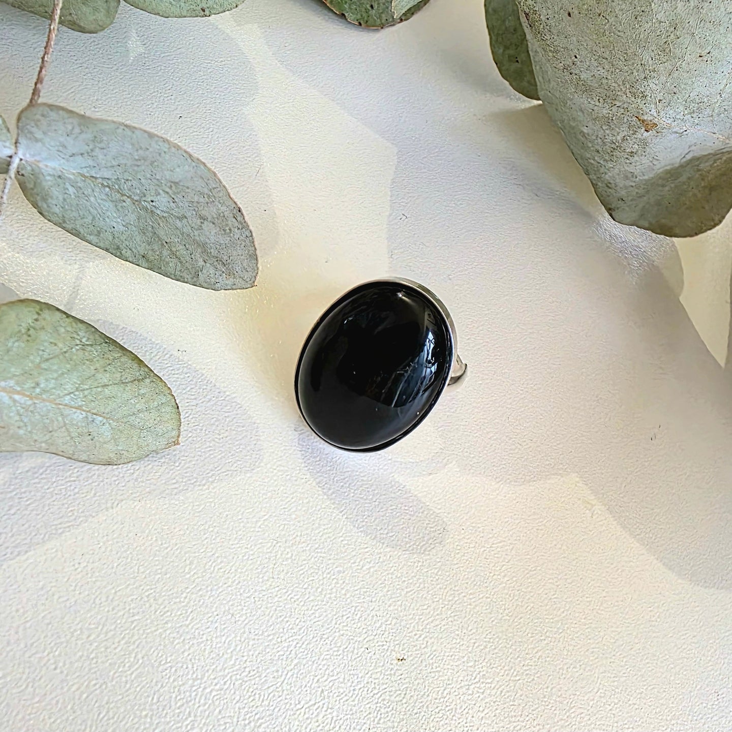 Large Black Onyx Cabochon Ring