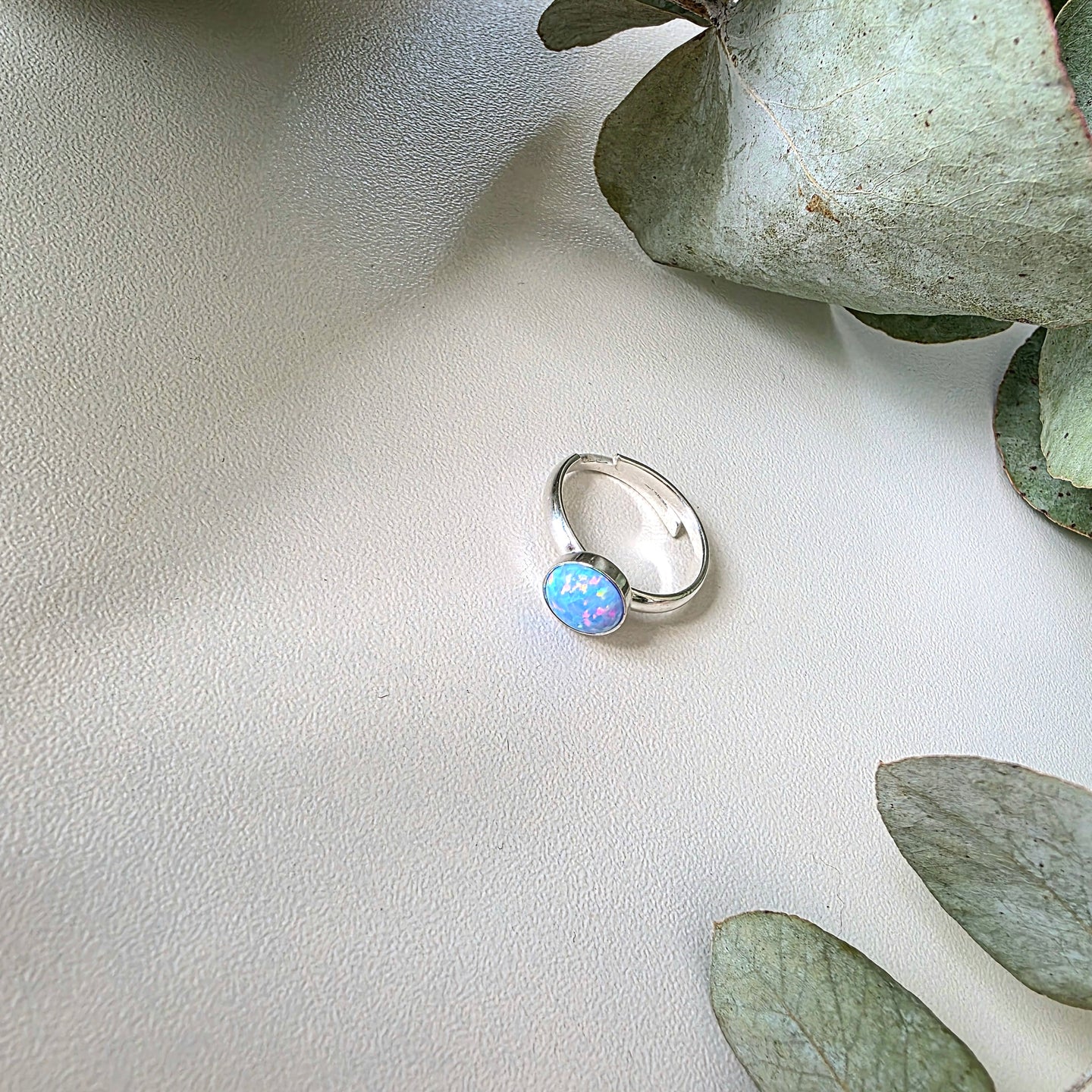 Mini Light Blue Opal Cabochon Ring