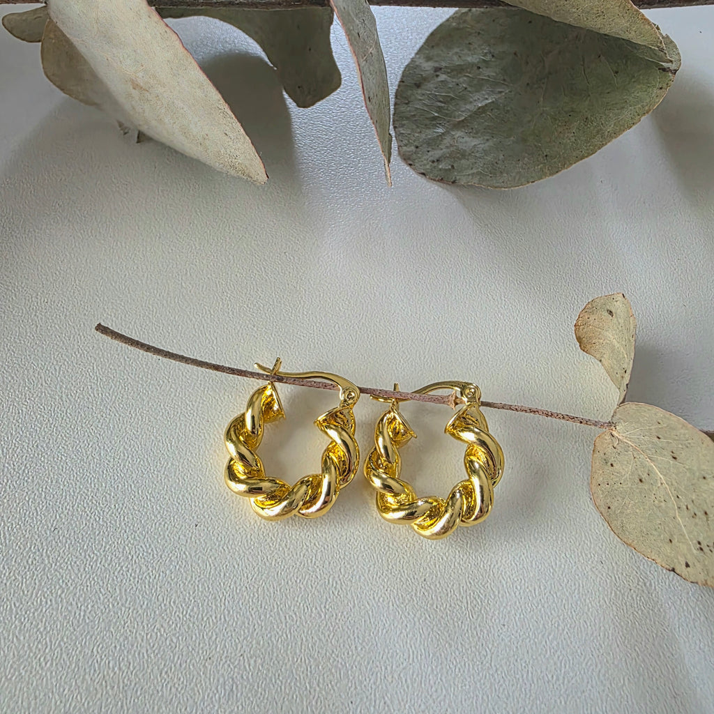 Gold Twisted Hoop Earrings
